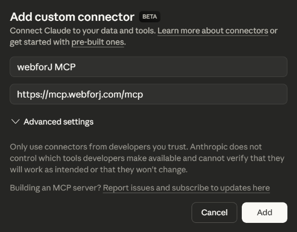 Claude: add custom connector