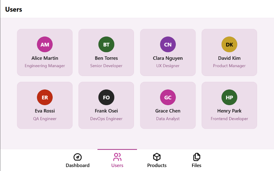 Claude: user card components