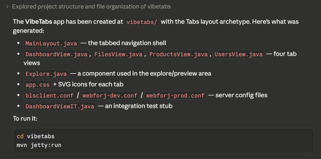 Claude: create new webforJ tabs project