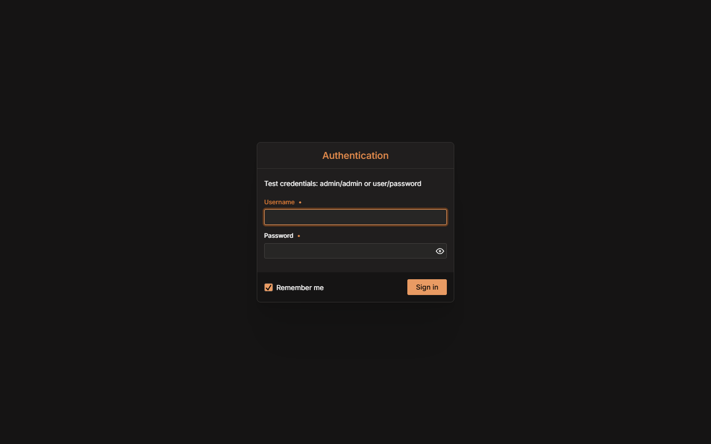 Login page