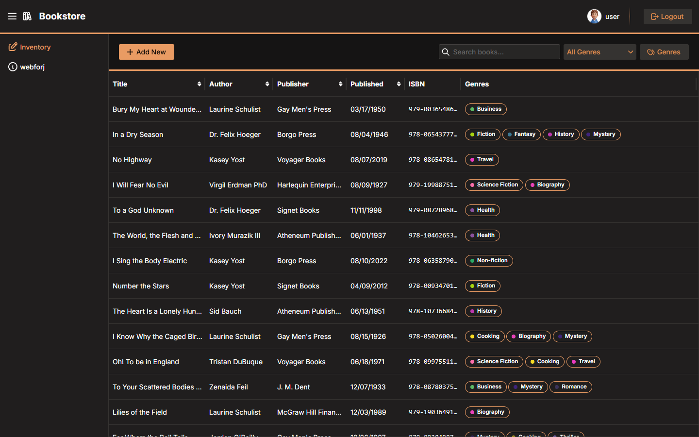 Screenshot of Bookstore app