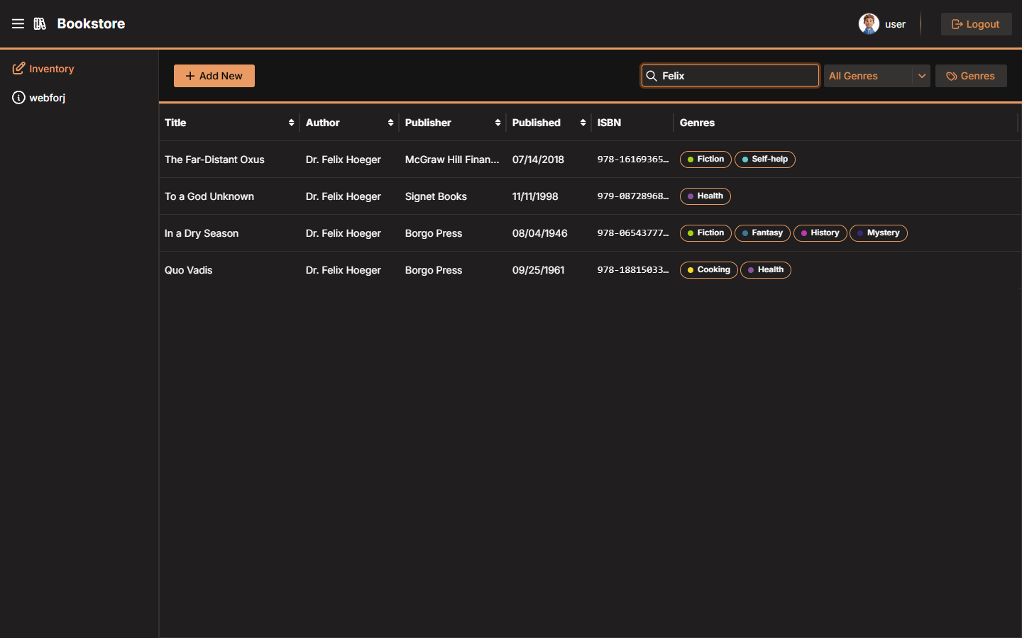 Filtering the inventory by search term