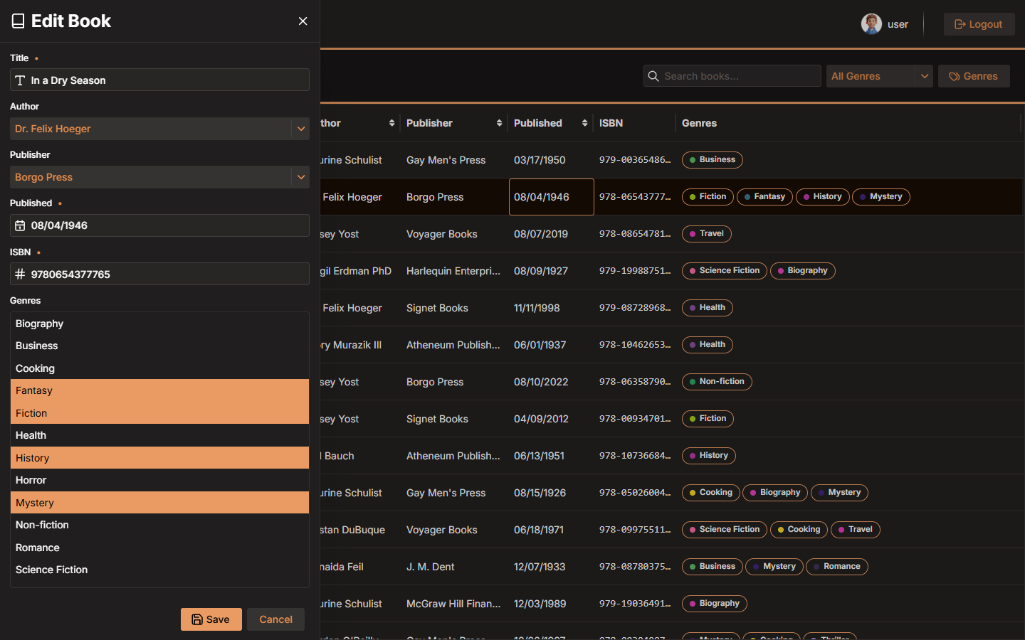 Edit drawer with a book loaded