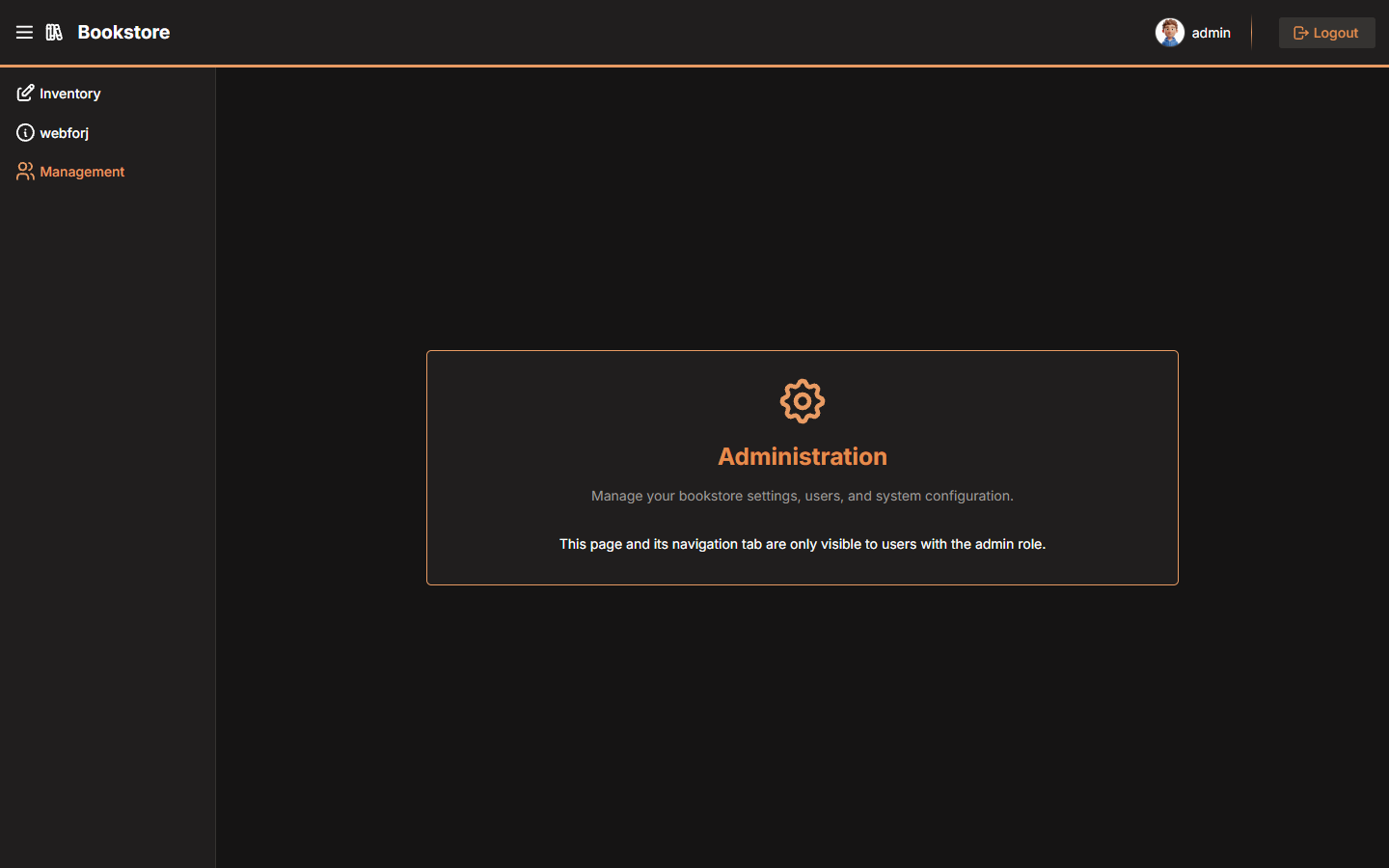 Management view, accessible only to admins
