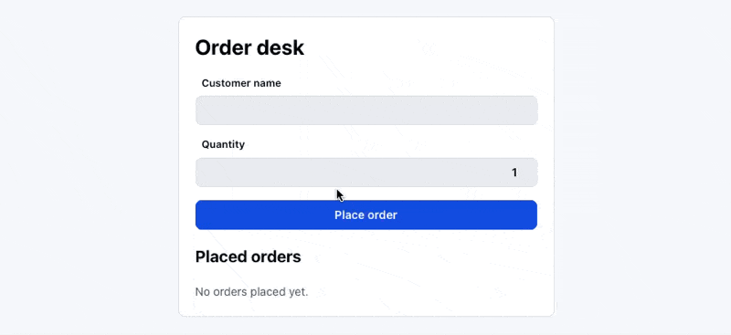 The order form placing orders into the list